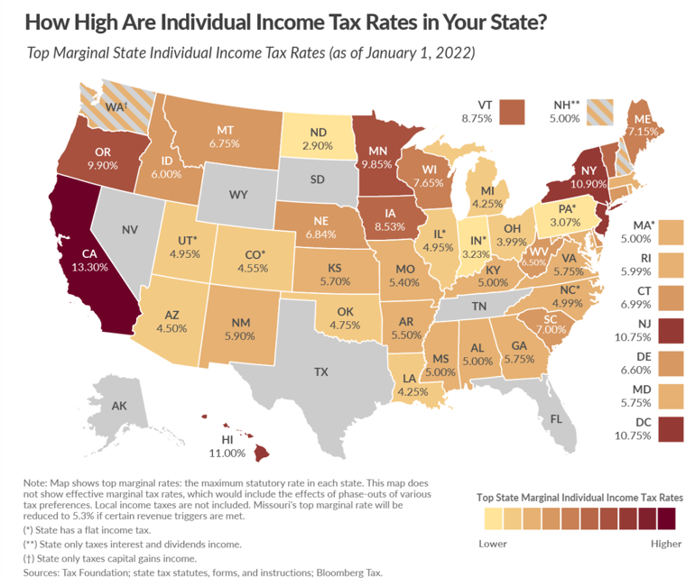 Top Marginal Income Tax Rates by State