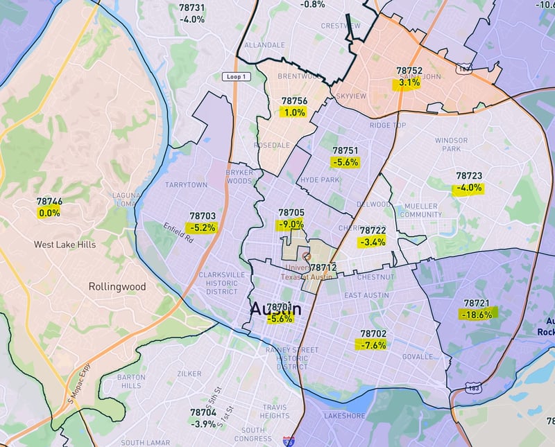 Austin area house price percent change 2007-2012